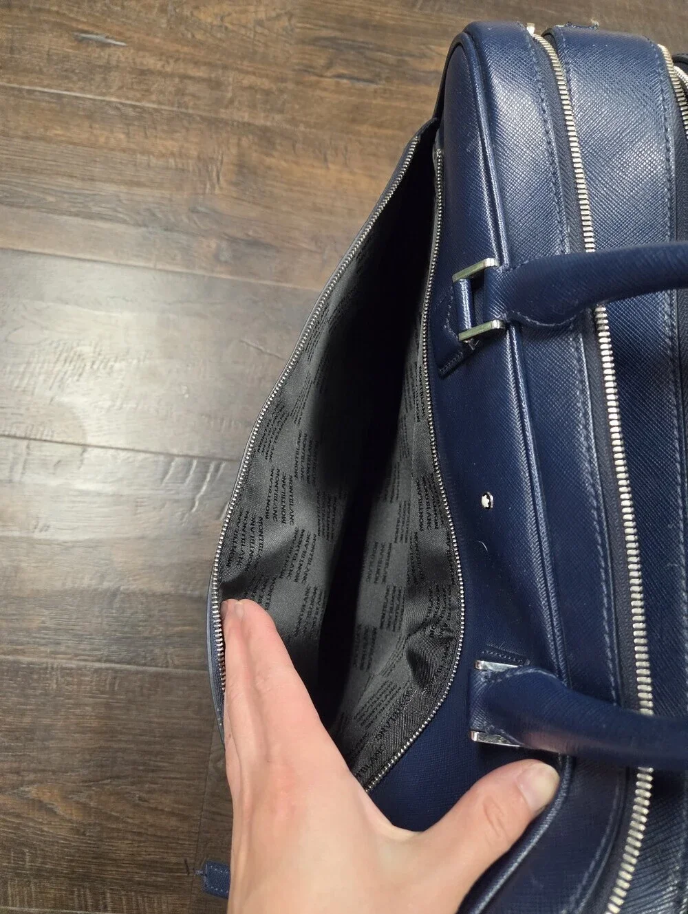 Montblanc Sartorial Large Leather Briefcase Double Zip Document Case Blue Navy